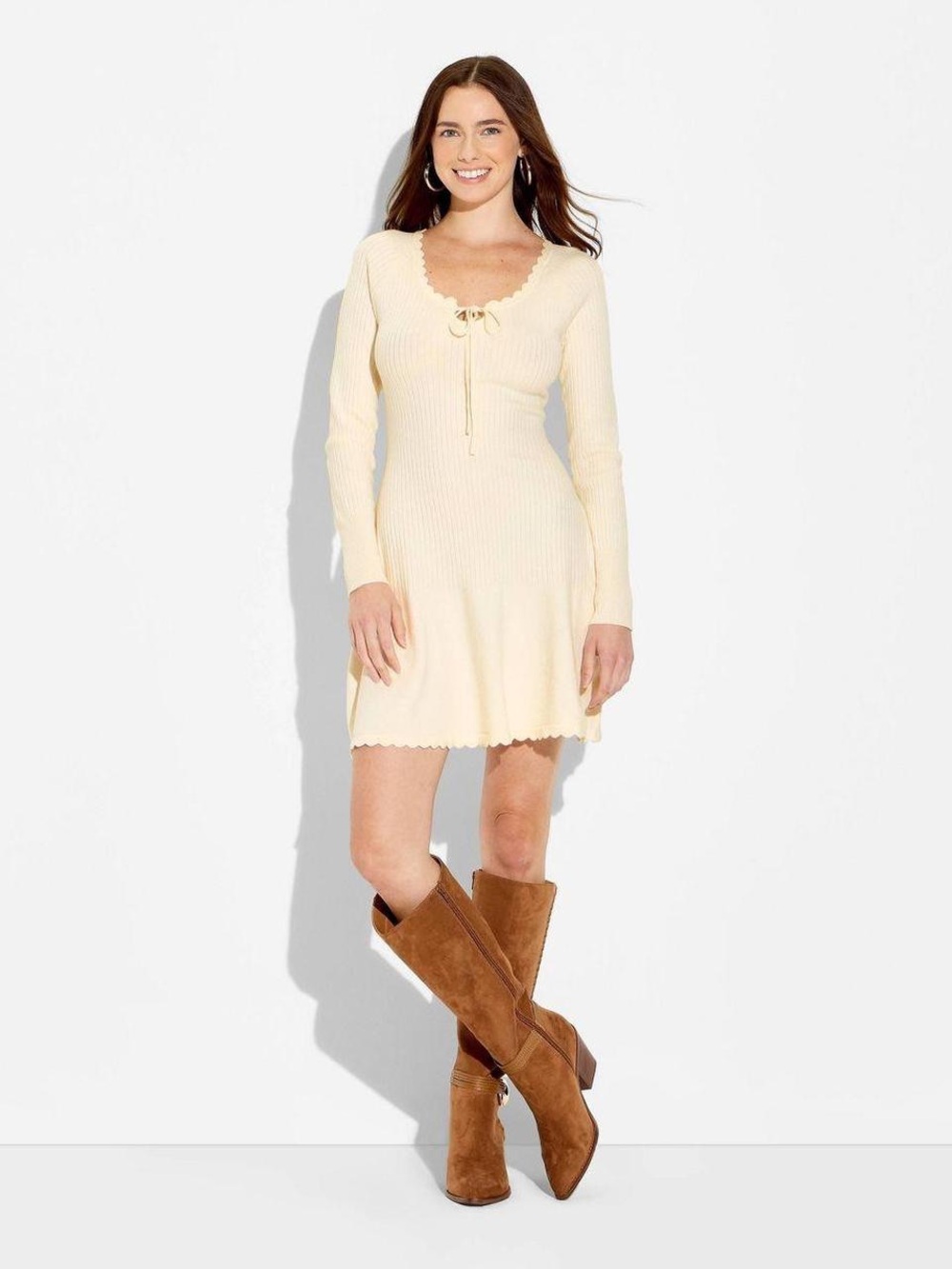 wild fable Cream Ribbed Mini Dress